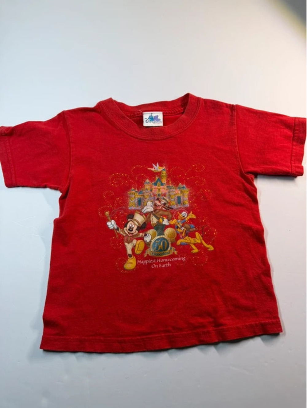 Vintage Disneyland 50th Anniversary Happiest Homecoming T-Shirt Red Toddler 2T
